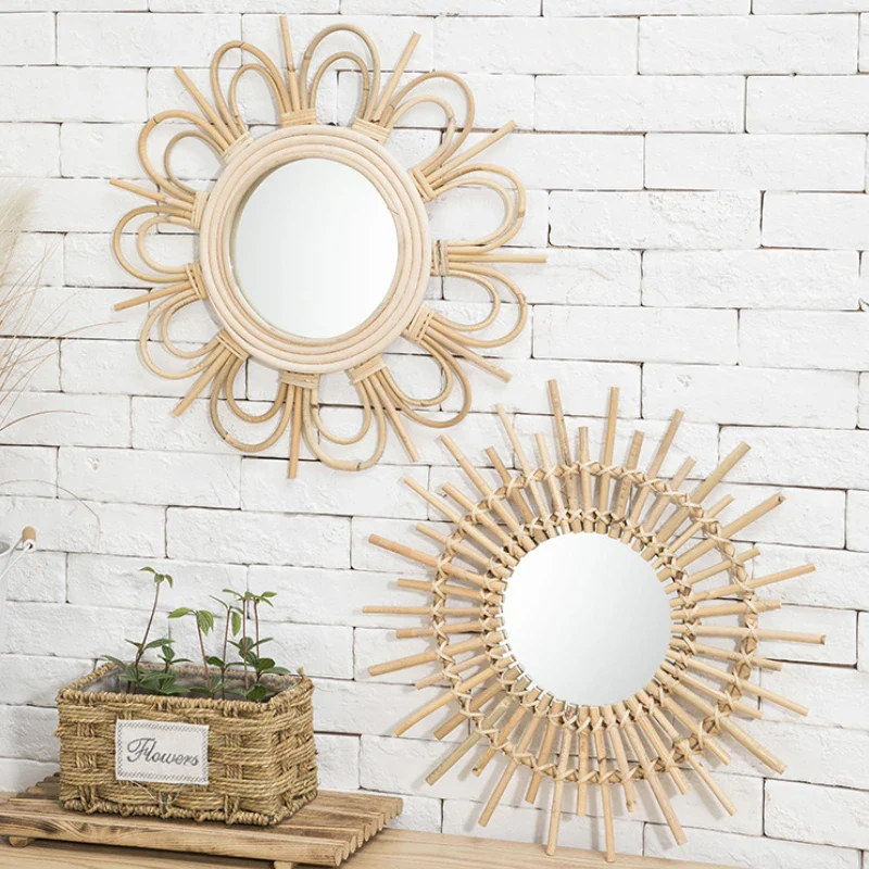 miroir suspendu en rotin tournesol décoratif pour une ambiance bohème - Image 2