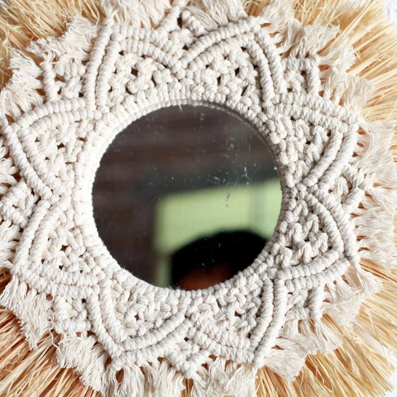miroir tissé à la main décoration murale boho nordique décorateur - Image 2