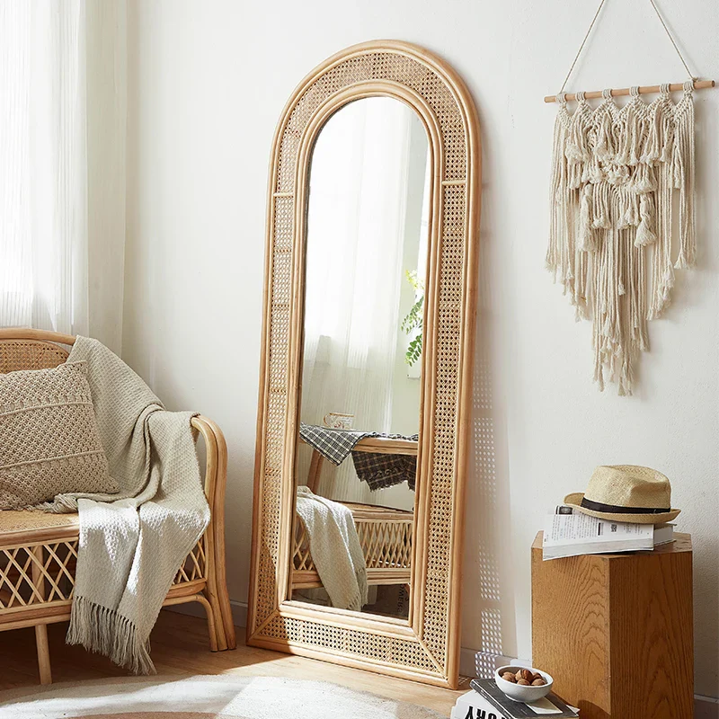 miroir vintage pleine longueur en rotin pour dressing - Image 3