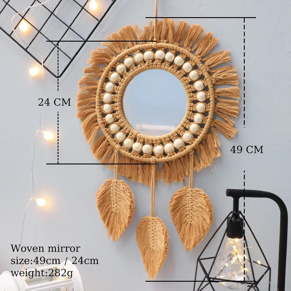 miroirs muraux ronds décoratifs tissés à la main pour la maison - Image 5