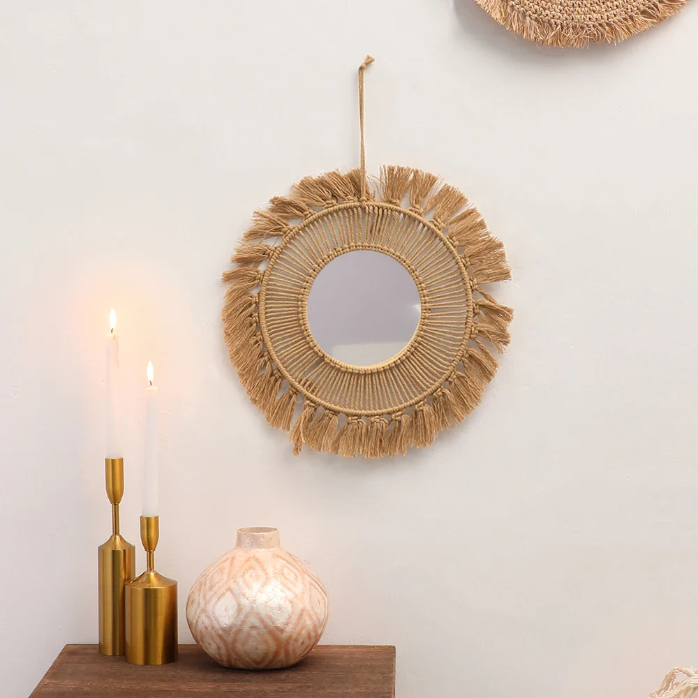 miroirs muraux ronds décoratifs tissés à la main pour la maison - Image 6