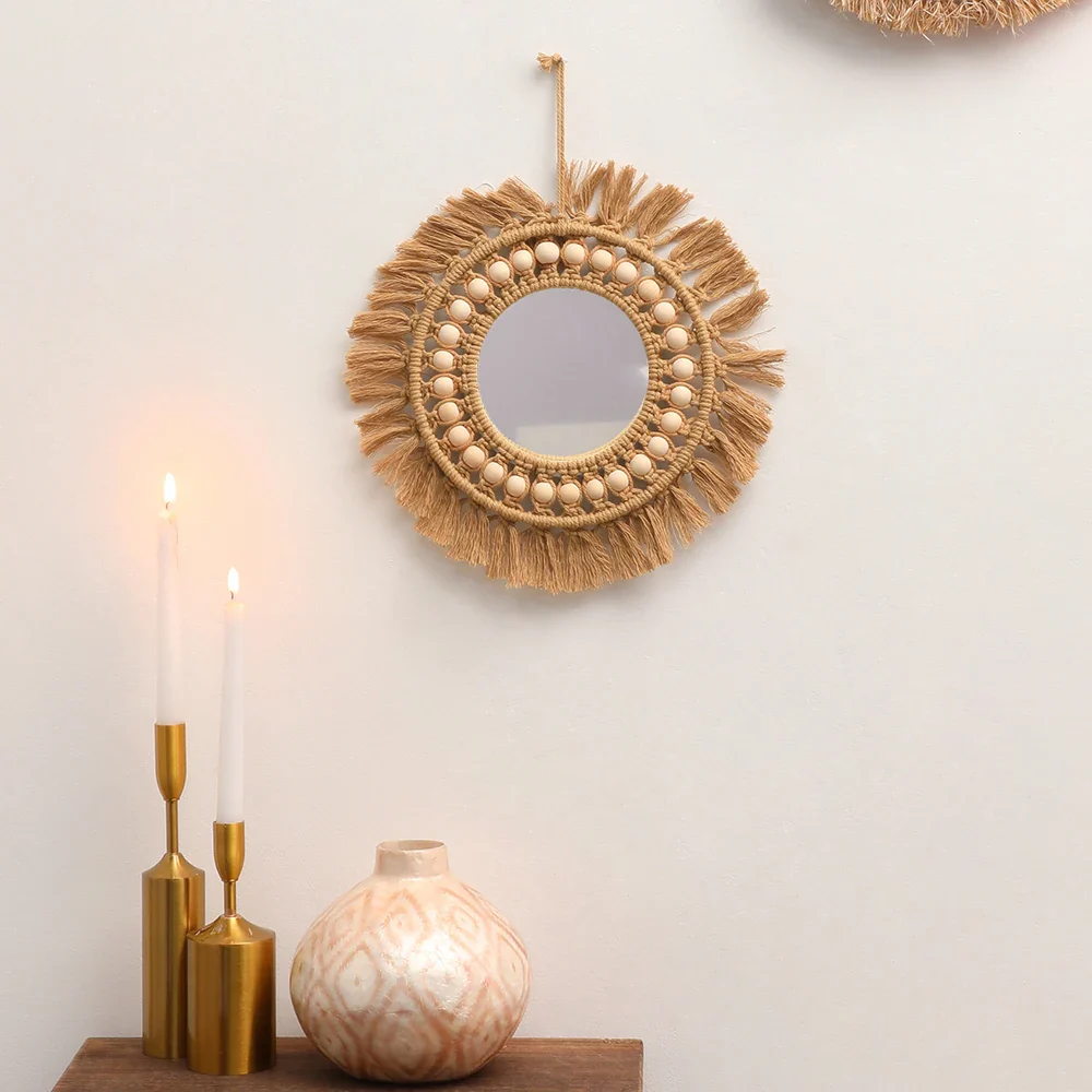 miroirs muraux ronds décoratifs tissés à la main pour la maison - Image 7