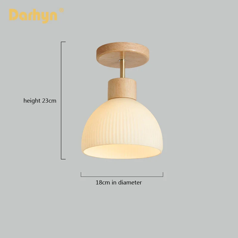 Mode bois suspension Lustre salon abat-jour en verre allée balcon chambre étude Simple Lustre salle à manger lampe - Image 4