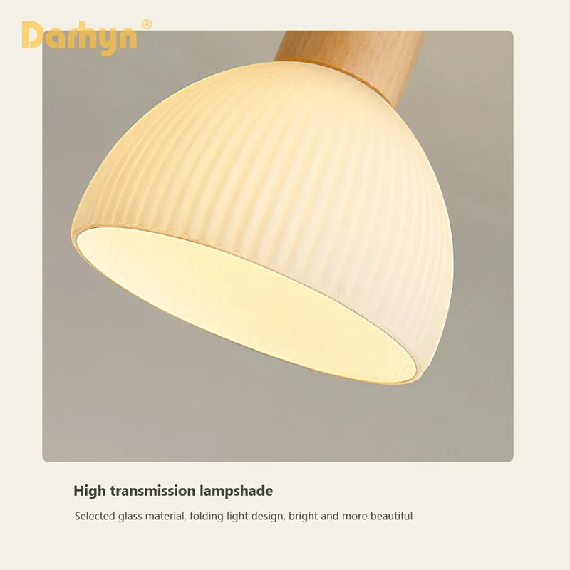 Mode bois suspension Lustre salon abat-jour en verre allée balcon chambre étude Simple Lustre salle à manger lampe - Image 5