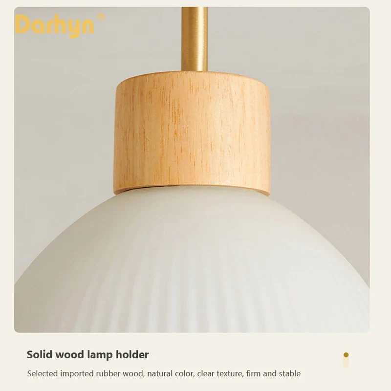 Mode bois suspension Lustre salon abat-jour en verre allée balcon chambre étude Simple Lustre salle à manger lampe - Image 6