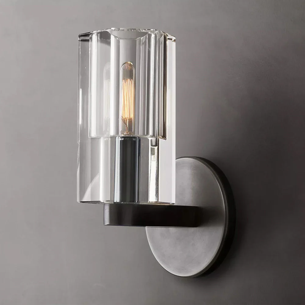 Modern brass LED wall lamp, indoor transparent crystal lamp, household decoration, bedside living room