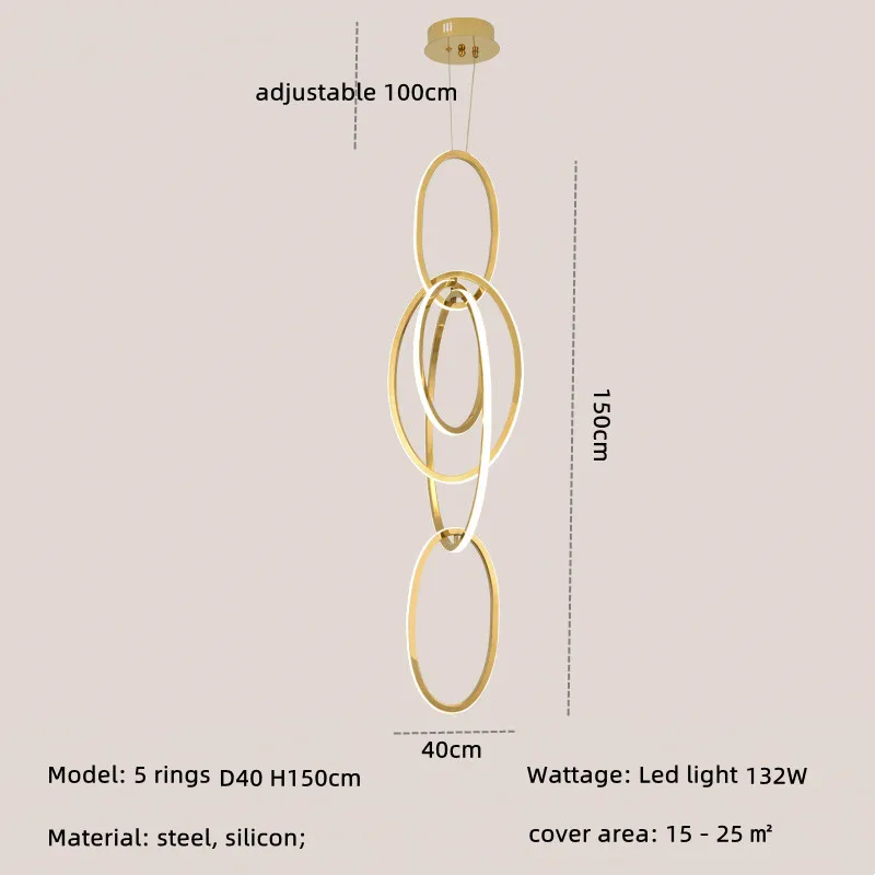 Modern Creative Stainless Steel Led Dining Room Chandelier Golden Staircase Living Room Light, Hanging Chandelier In Bedroom - Image 11