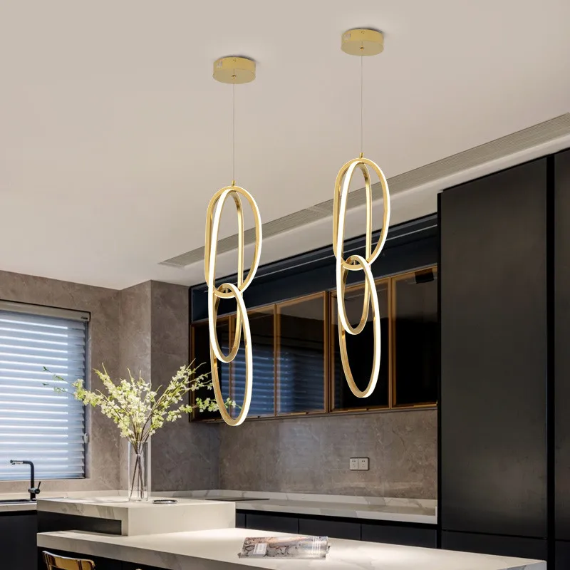 Modern Creative Stainless Steel Led Dining Room Chandelier Golden Staircase Living Room Light, Hanging Chandelier In Bedroom - Image 3