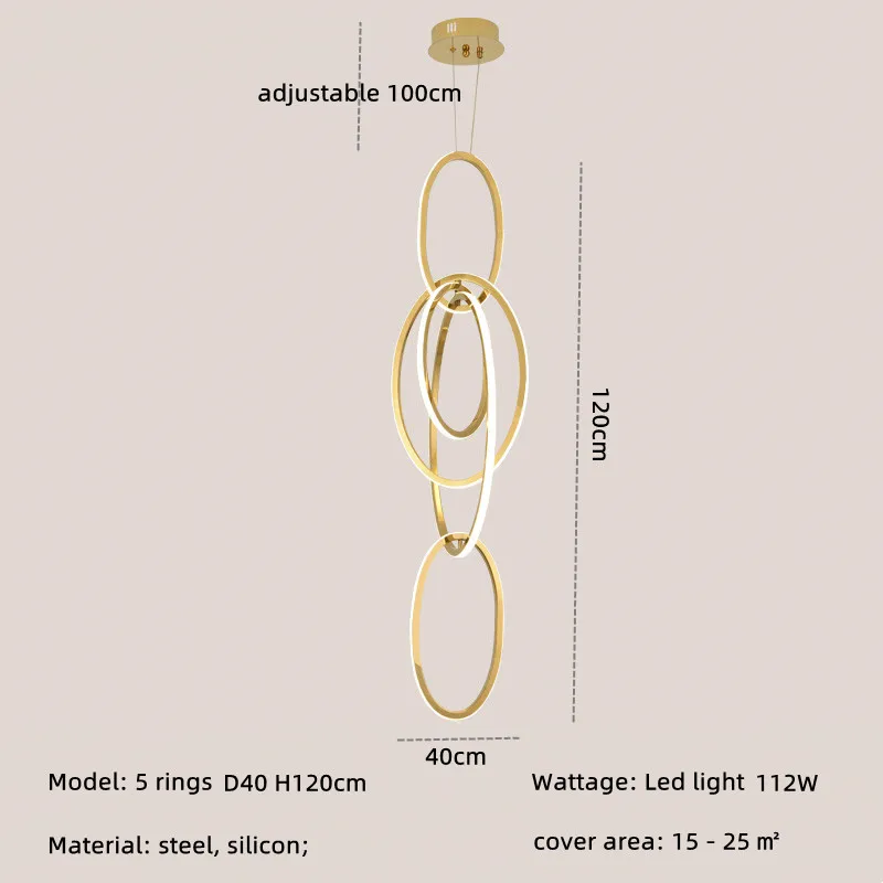 Modern Creative Stainless Steel Led Dining Room Chandelier Golden Staircase Living Room Light, Hanging Chandelier In Bedroom - Image 9