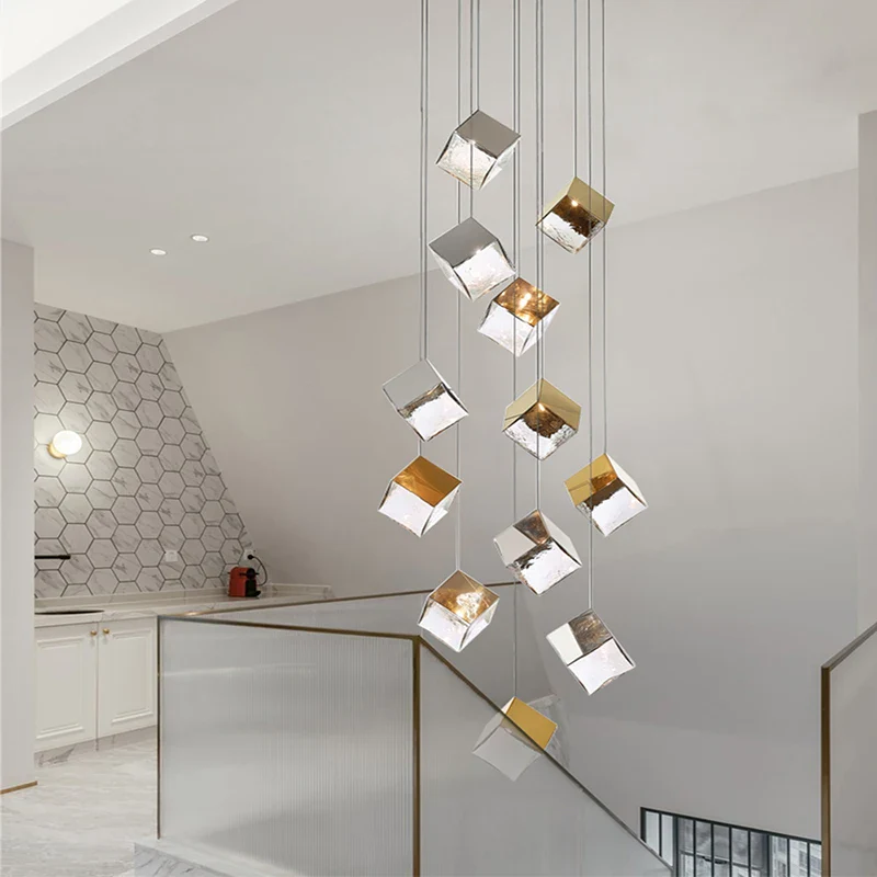Modern cubic design villa pendant lights, Nordic living room, hotel lobby lights, restaurant, bar interior decoration lights - Image 2