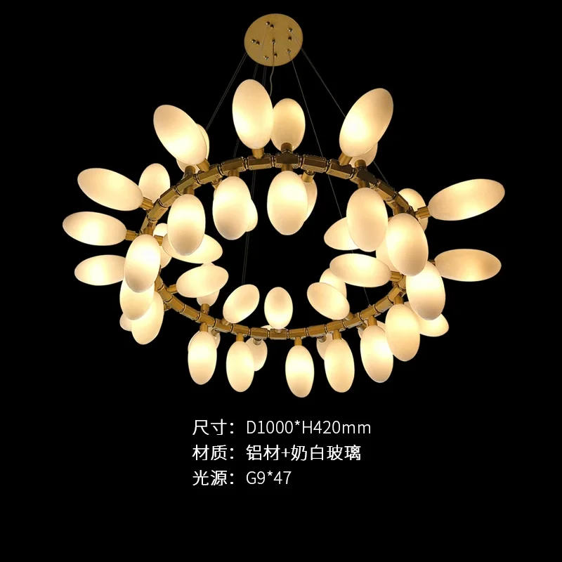 Modern Luxury White Glass Grape Shaped Duplex Villa Chandelier, Living Room, Dining Room, Hotel Circular Decorative Chandelier - Image 13