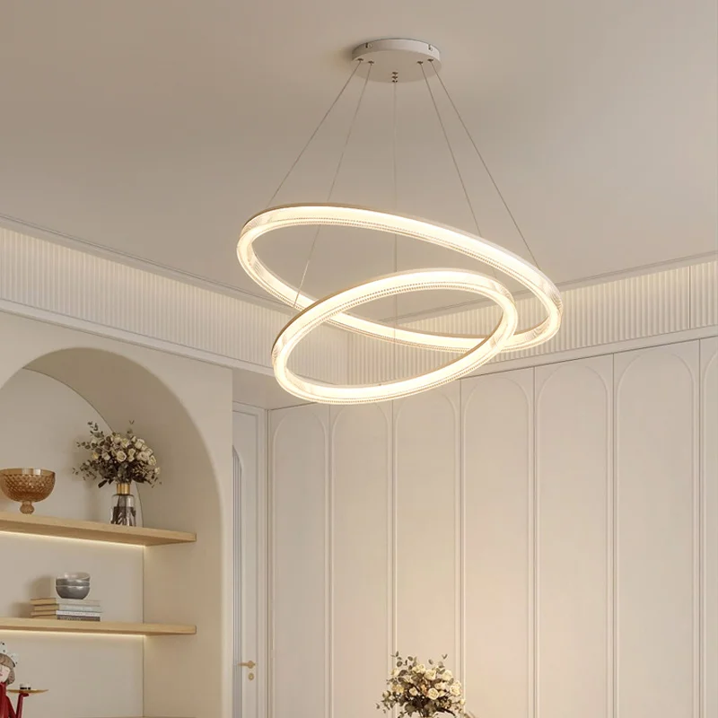 Modern Nordic LED Chandeliers For Living Rooms, Bedrooms, Restaurants, Kitchens, Chandeliers, White Circular 3-ring Design - Image 2