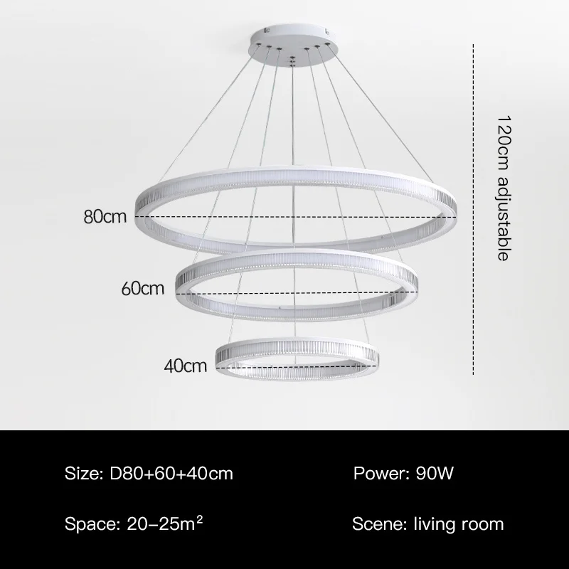 Modern Nordic LED Chandeliers For Living Rooms, Bedrooms, Restaurants, Kitchens, Chandeliers, White Circular 3-ring Design - Image 7