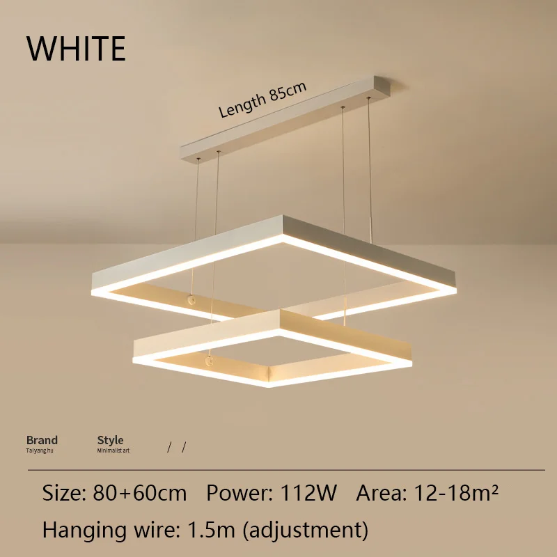 Modern Square LED Chandelier, White Living Restaurant, Kitchen, Bedroom, Rectangular Chandelier, Chandelier - Image 10