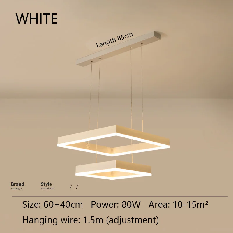 Modern Square LED Chandelier, White Living Restaurant, Kitchen, Bedroom, Rectangular Chandelier, Chandelier - Image 11
