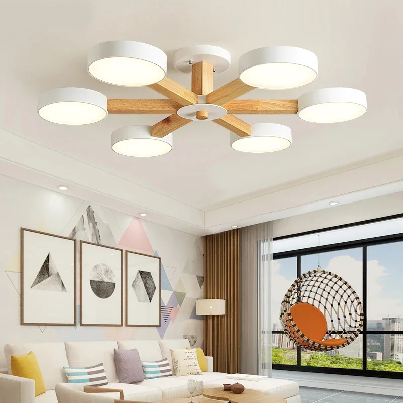 Modern Wooden Ceiling Light For Living Room 3/6/8 Lights Indoor Led Lights Luminaire Suspension Decoration Bedroom Hanglamp - Image 2