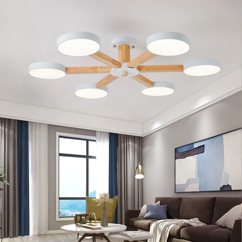 Modern Wooden Ceiling Light For Living Room 3/6/8 Lights Indoor Led Lights Luminaire Suspension Decoration Bedroom Hanglamp - Image 4