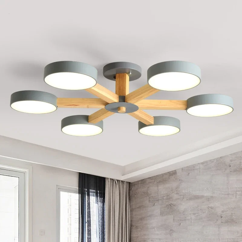 Modern Wooden Ceiling Light For Living Room 3/6/8 Lights Indoor Led Lights Luminaire Suspension Decoration Bedroom Hanglamp - Image 5