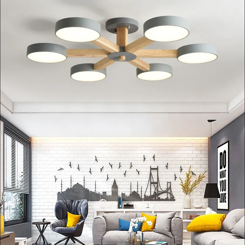 Modern Wooden Ceiling Light For Living Room 3/6/8 Lights Indoor Led Lights Luminaire Suspension Decoration Bedroom Hanglamp - Image 6
