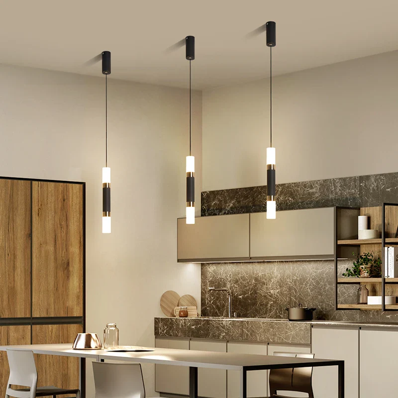 Moderne minimaliste LED longue ligne unique tête lustre café bar lampe de table chambre lampe de chevet restaurant suspension lumières - Image 5