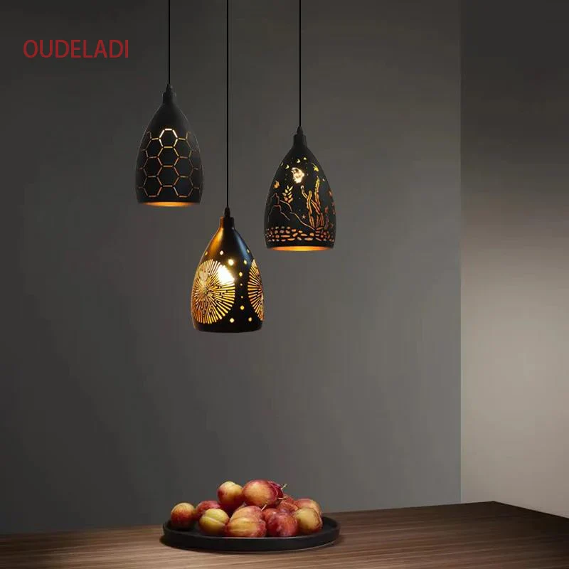 Moderne suspension LED lumières fer creux cage en métal suspension Luminaire salon restaurant boutique bar décor Luminaire - Image 3