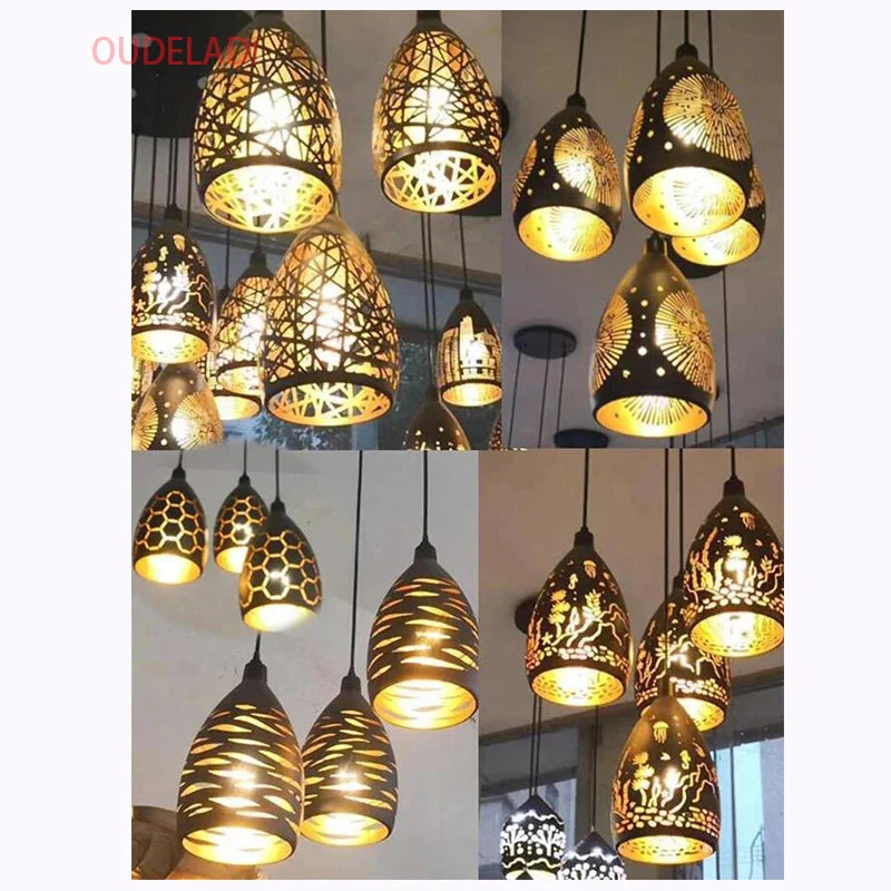 Moderne suspension LED lumières fer creux cage en métal suspension Luminaire salon restaurant boutique bar décor Luminaire - Image 5