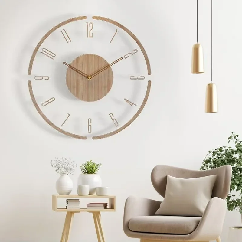 montre murale luxe en bois design moderne silencieuse quartz créative - Image 3