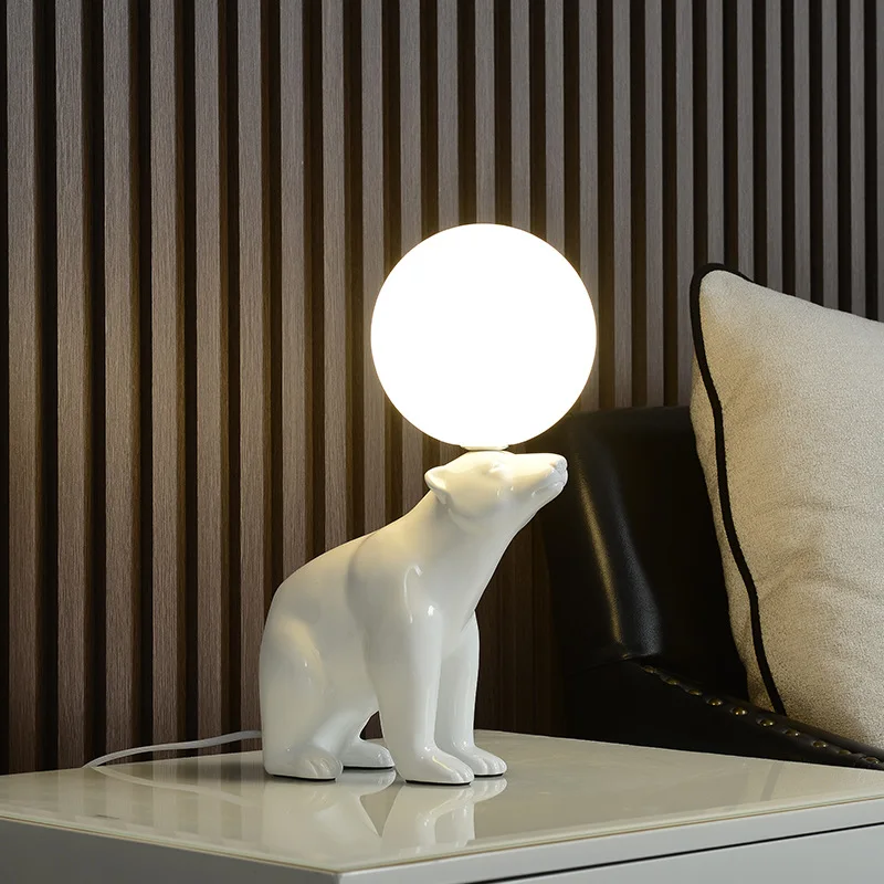 Nordic Design Resin Bear Table Lamp Led Desk Light with Glass Ball for Bedroom - Image 3