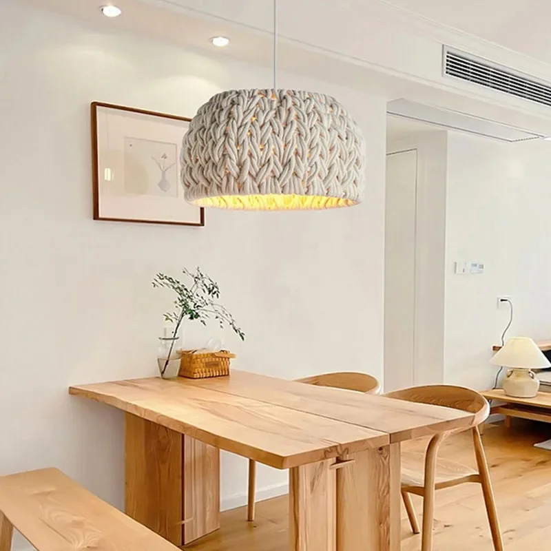 Nordic Hand-Woven Wabi Sabi Chandelier For Dining Room Study Loft LED Hanging Light Kitchen Island Cafe Bar Pendant Lamp Fixture