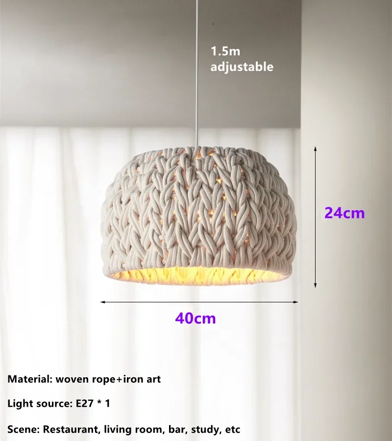 Nordic Hand-Woven Wabi Sabi Chandelier For Dining Room Study Loft LED Hanging Light Kitchen Island Cafe Bar Pendant Lamp Fixture - Image 7
