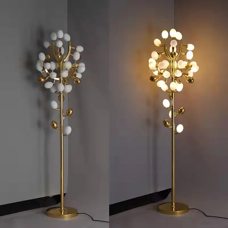 Nordic modern grape design LED floor lamp, gold G9 bulb, dining room, bedroom, sofa, white glass, home decoration floor lamp - Image 4