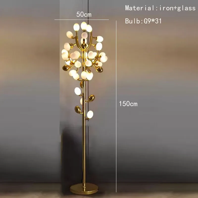 Nordic modern grape design LED floor lamp, gold G9 bulb, dining room, bedroom, sofa, white glass, home decoration floor lamp - Image 7