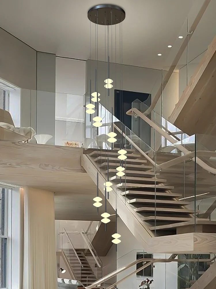 Nordic Staircase Long Chandelier Villa Duplex Chandelier Modern Light Luxury Conical Acrylic Design, 2023 New Pendant Light - Image 2