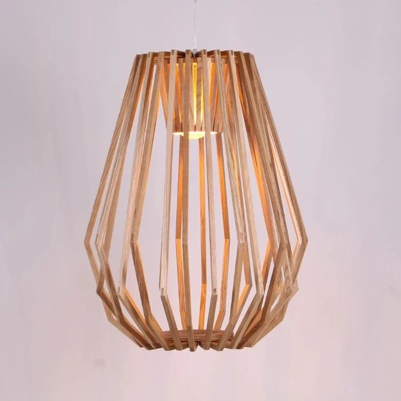 Nordic Wooden Cage Chandelier For Living Room Dining Study Modern Solid Wood Art Led Lamp Indoor Lighting Home Decor - Image 3