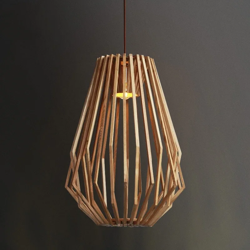 Nordic Wooden Cage Chandelier For Living Room Dining Study Modern Solid Wood Art Led Lamp Indoor Lighting Home Decor - Image 4
