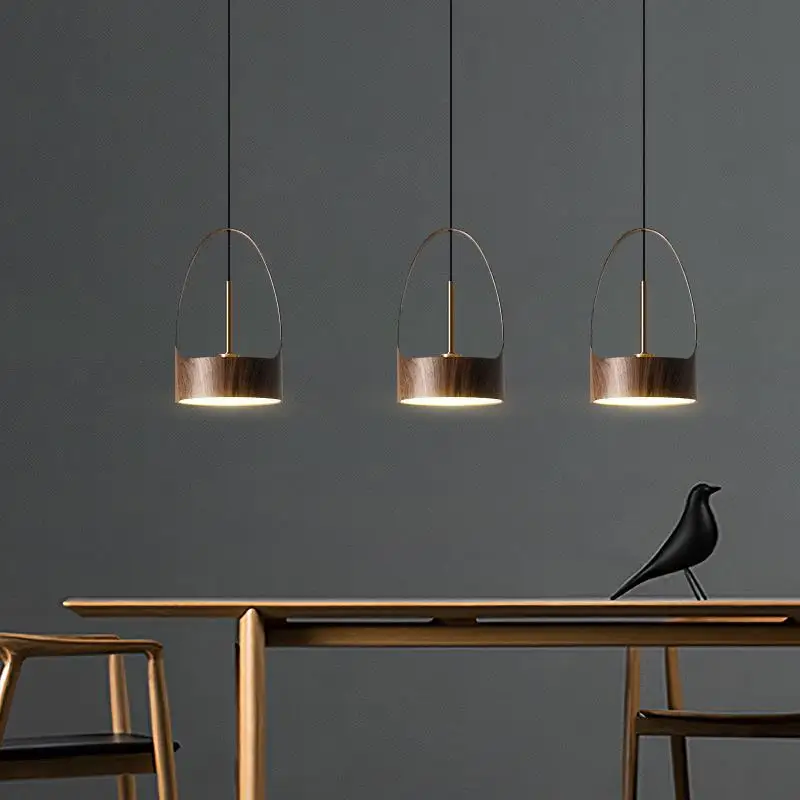 Nordique fer Art bois Grain petit suspension éclairage moderne Simple lampe de chevet à LED pour salle à manger chambre maison suspendu lustre - Image 2