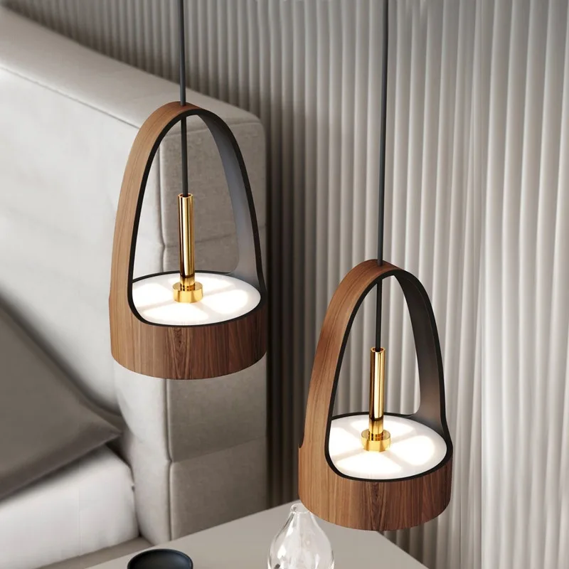 Nordique fer Art bois Grain petit suspension éclairage moderne Simple lampe de chevet à LED pour salle à manger chambre maison suspendu lustre - Image 3