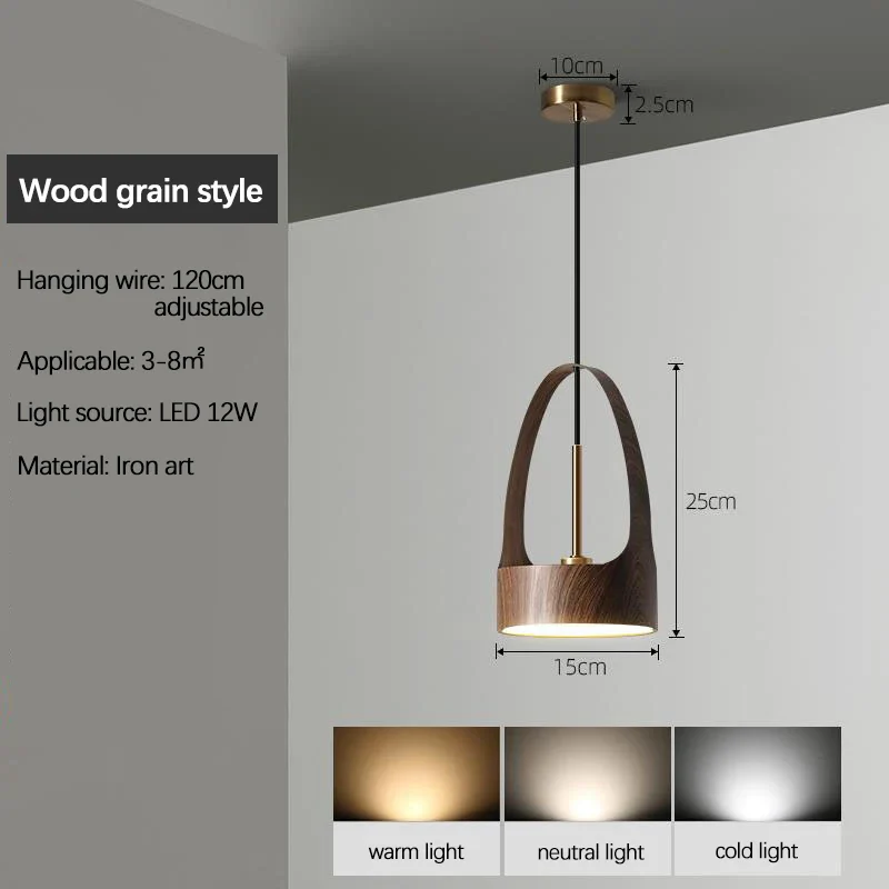 Nordique fer Art bois Grain petit suspension éclairage moderne Simple lampe de chevet à LED pour salle à manger chambre maison suspendu lustre - Image 6