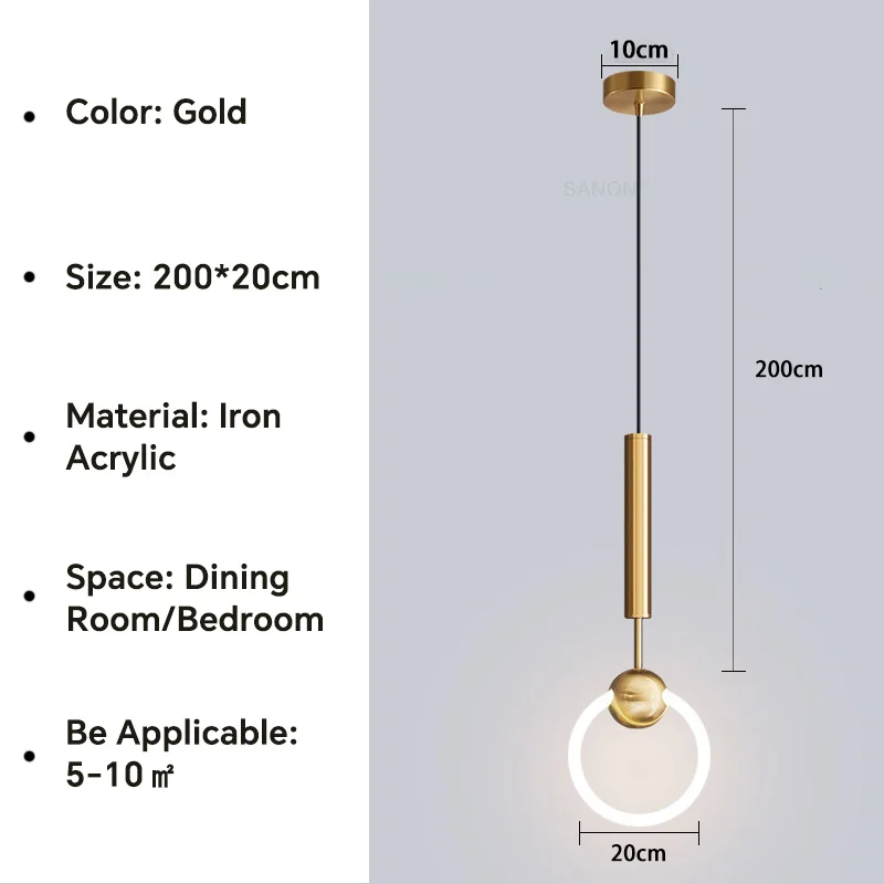 Nordique Led anneau suspension lumières luxe cercle suspension lampe salle à manger cuisine île chambre noir or lustre décor luminaire - Image 10