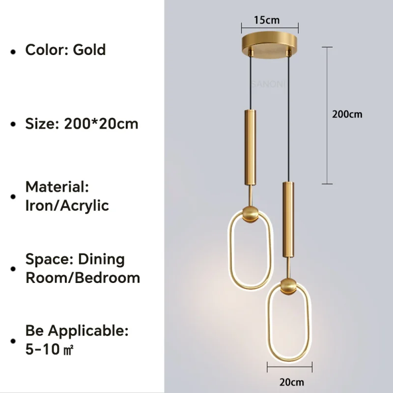 Nordique Led anneau suspension lumières luxe cercle suspension lampe salle à manger cuisine île chambre noir or lustre décor luminaire - Image 11