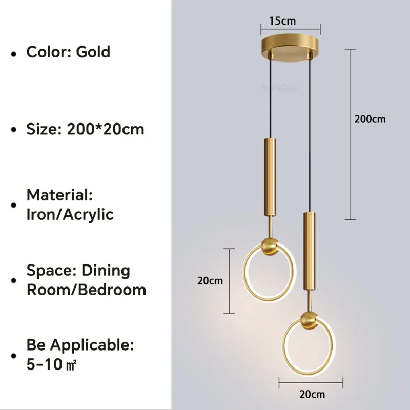 Nordique Led anneau suspension lumières luxe cercle suspension lampe salle à manger cuisine île chambre noir or lustre décor luminaire - Image 12