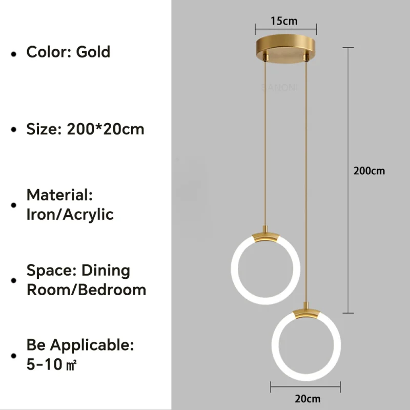 Nordique Led anneau suspension lumières luxe cercle suspension lampe salle à manger cuisine île chambre noir or lustre décor luminaire - Image 14