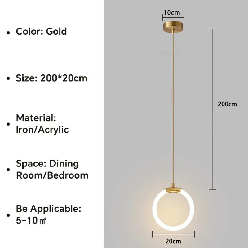 Nordique Led anneau suspension lumières luxe cercle suspension lampe salle à manger cuisine île chambre noir or lustre décor luminaire - Image 15
