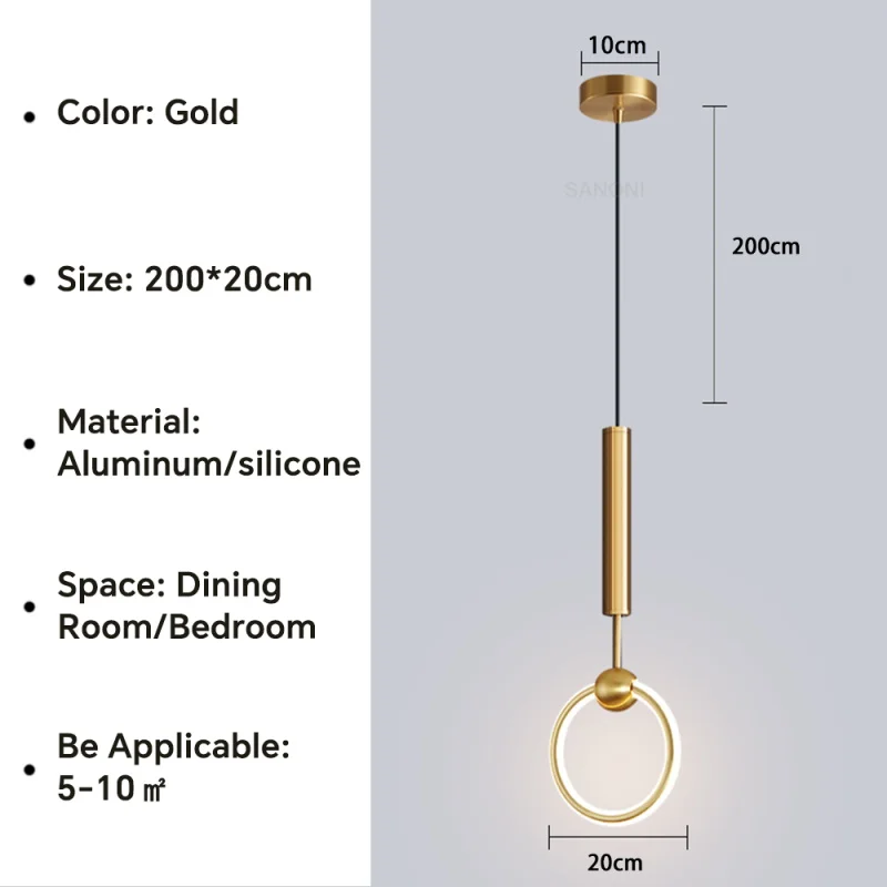 Nordique Led anneau suspension lumières luxe cercle suspension lampe salle à manger cuisine île chambre noir or lustre décor luminaire - Image 16