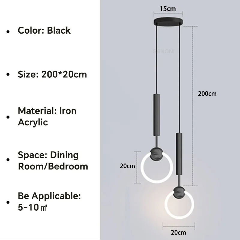 Nordique Led anneau suspension lumières luxe cercle suspension lampe salle à manger cuisine île chambre noir or lustre décor luminaire - Image 18