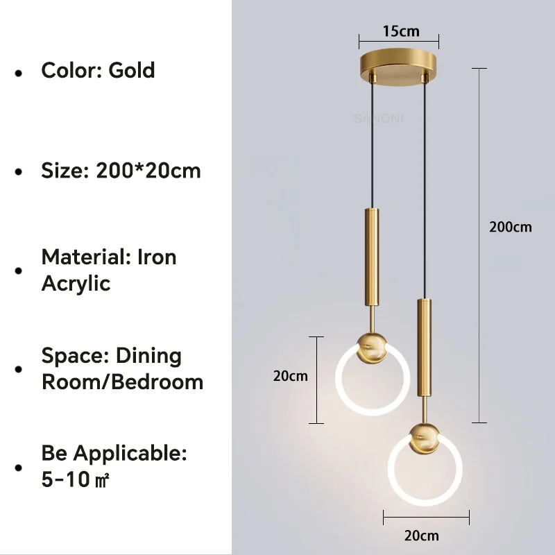 Nordique Led anneau suspension lumières luxe cercle suspension lampe salle à manger cuisine île chambre noir or lustre décor luminaire - Image 19