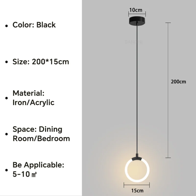 Nordique Led anneau suspension lumières luxe cercle suspension lampe salle à manger cuisine île chambre noir or lustre décor luminaire - Image 20