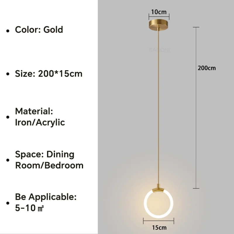 Nordique Led anneau suspension lumières luxe cercle suspension lampe salle à manger cuisine île chambre noir or lustre décor luminaire - Image 21