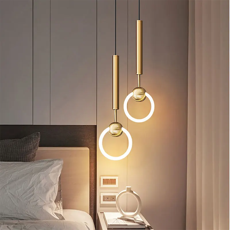 Nordique Led anneau suspension lumières luxe cercle suspension lampe salle à manger cuisine île chambre noir or lustre décor luminaire - Image 3