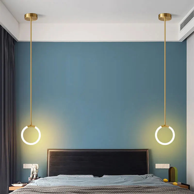 Nordique Led anneau suspension lumières luxe cercle suspension lampe salle à manger cuisine île chambre noir or lustre décor luminaire - Image 4